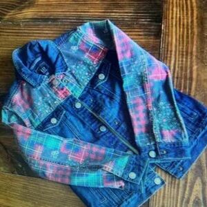 Kids Denim Jacket with Pink and Blue Plaid
